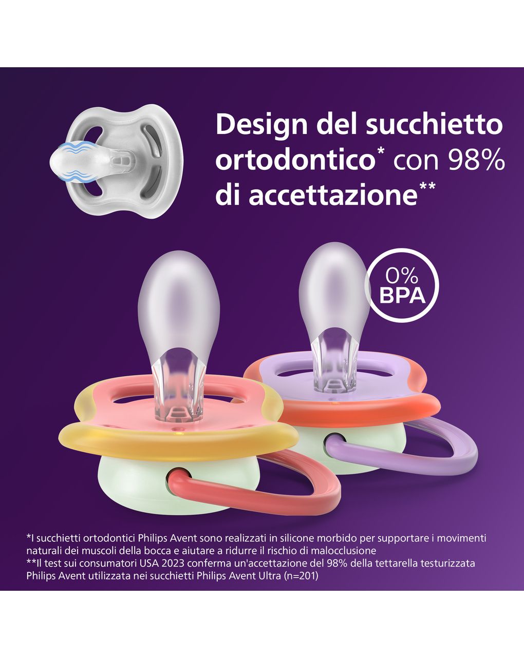 Succhietti ultra air night 18m+ tucano e ghepardo, a base vegetale - set da 2 ciucci - philips avent