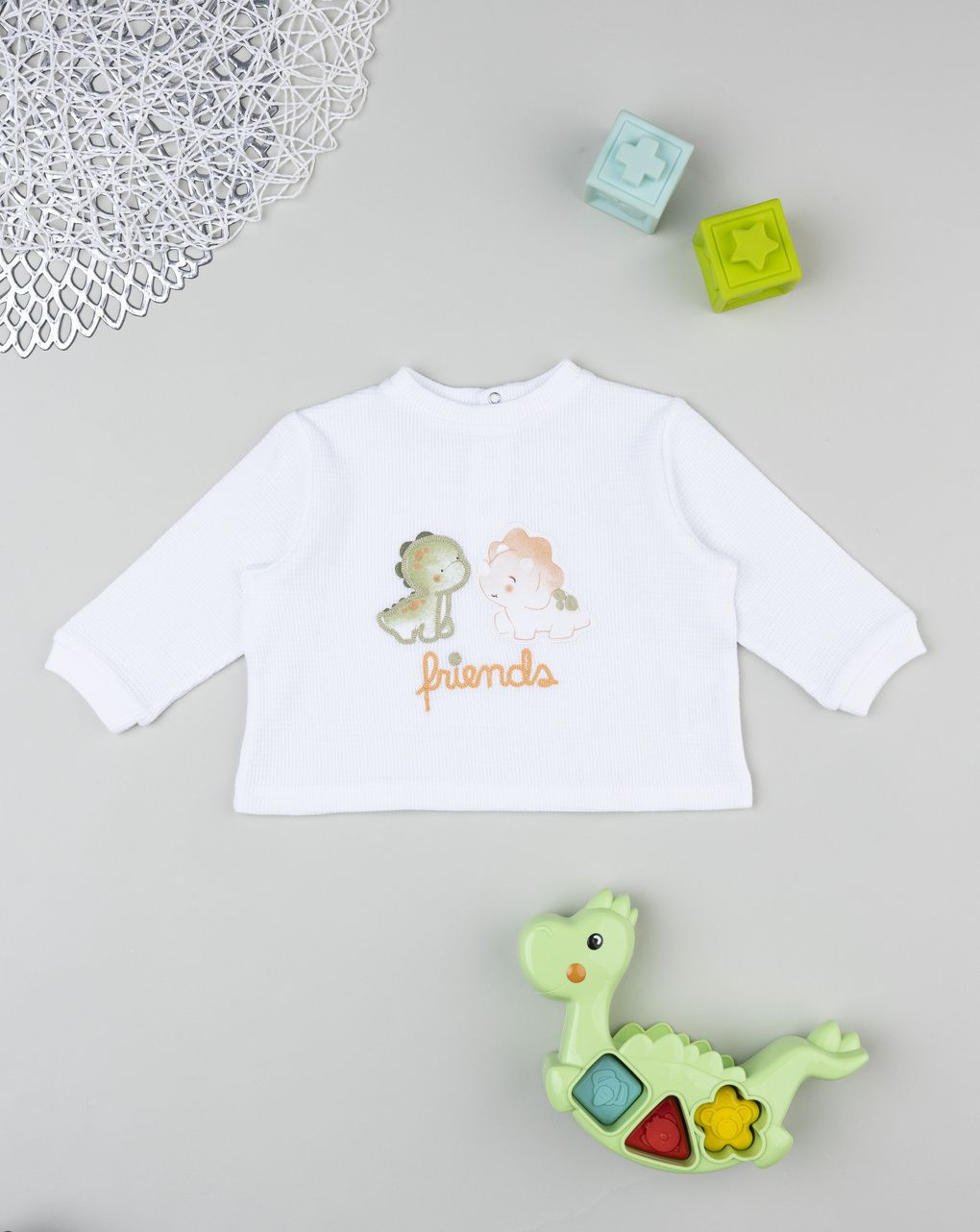 T-shirt bimbo bianca stampa dinosauri