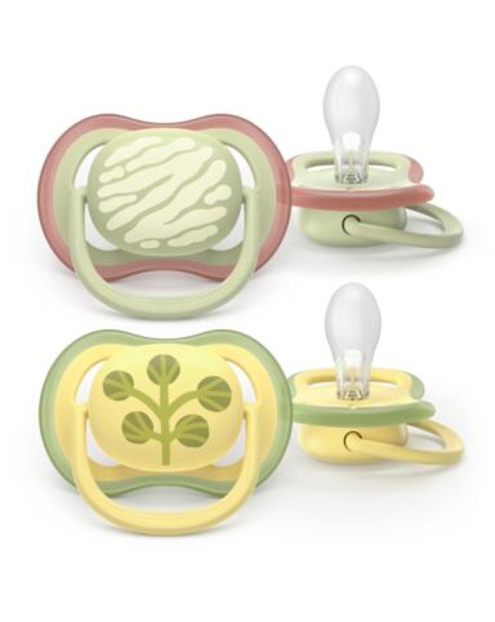 Succhietti ultra air 18m+ pastello verde e giallo con foglie, a base vegetale - set da 2 ciucci - philips avent
