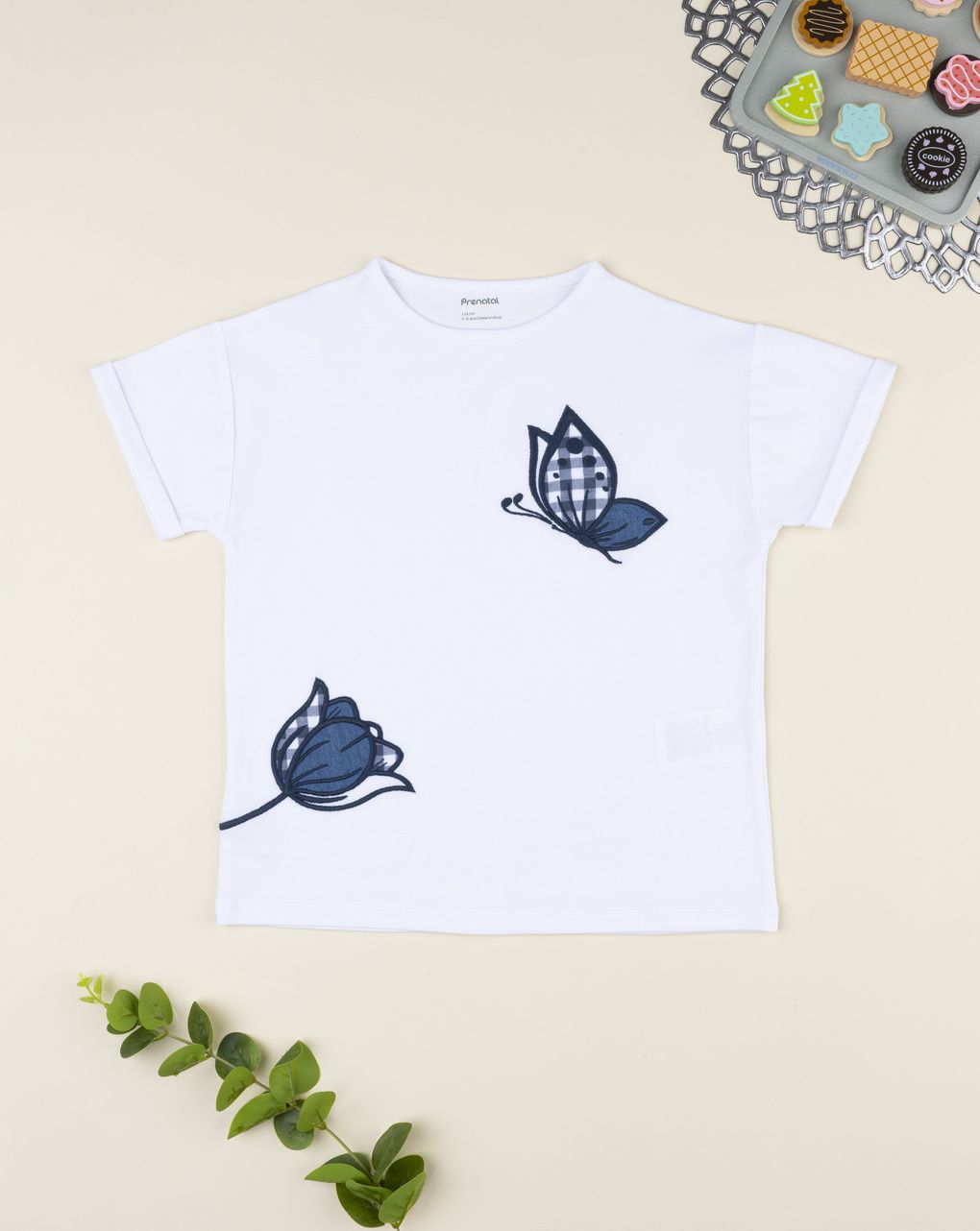 T-shirt bambina bianca/blu