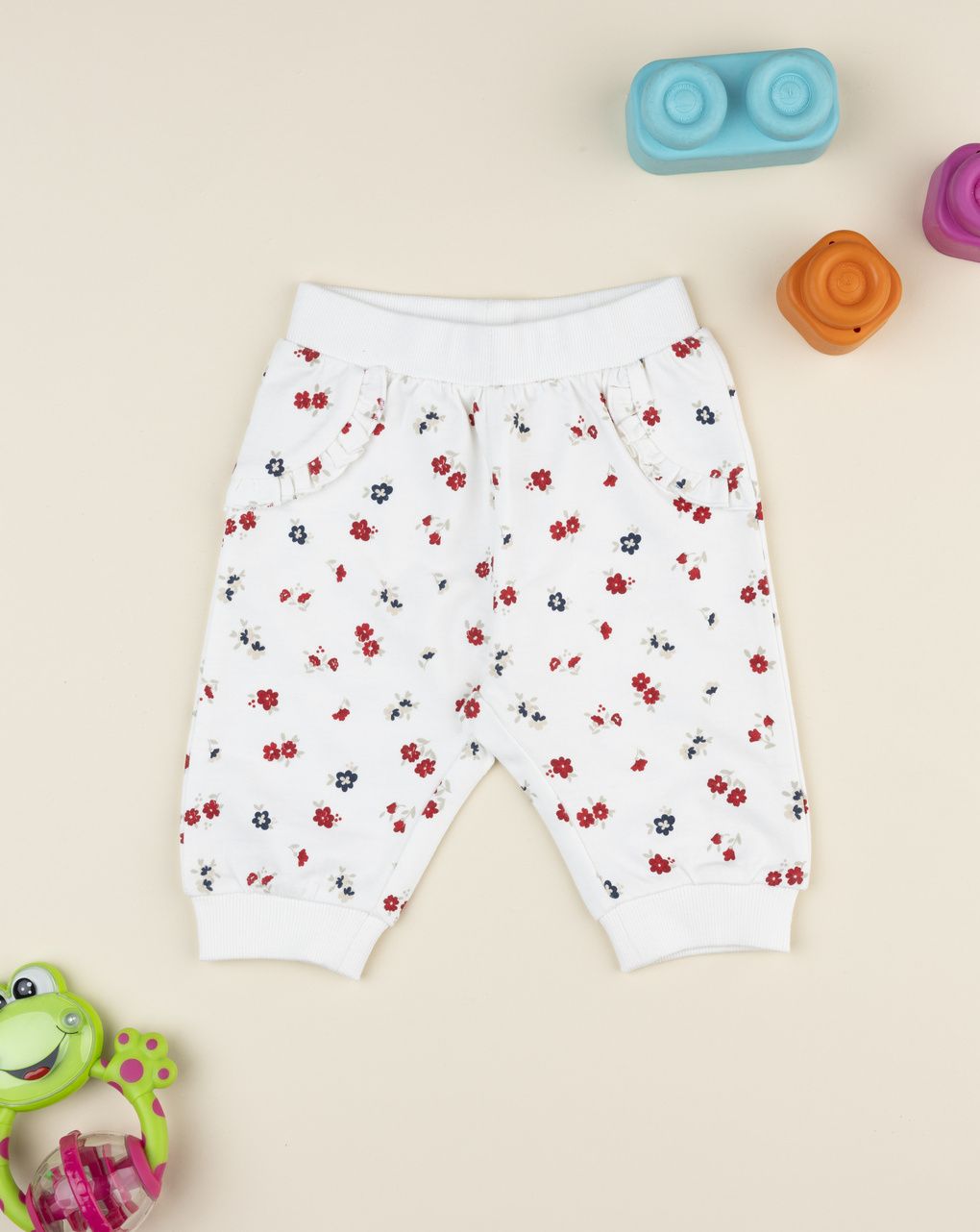 Pantalone bimba bianco stampa fiori