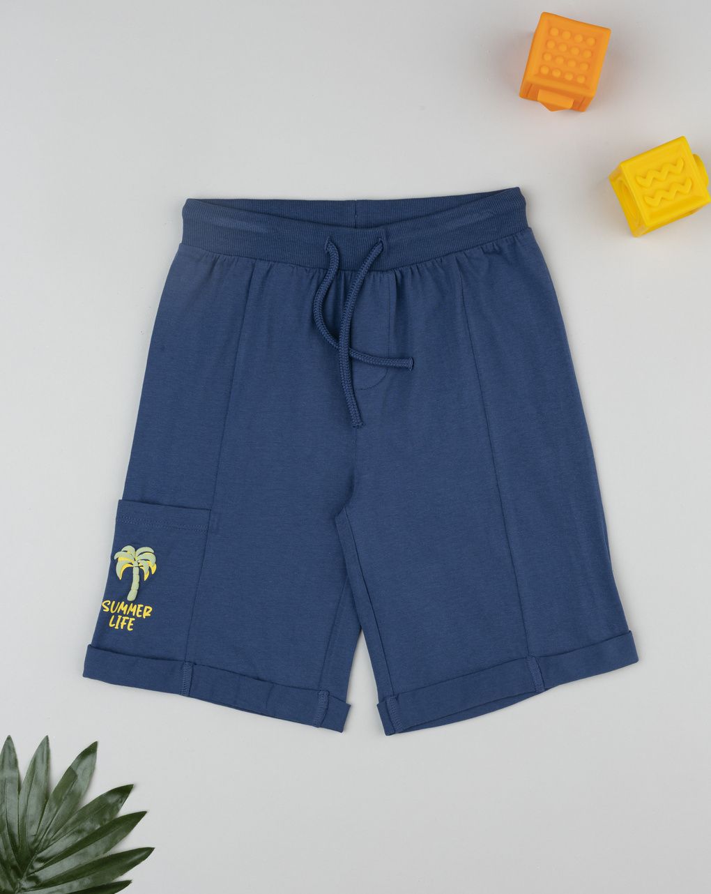 Shorts blu bambino stampa palma