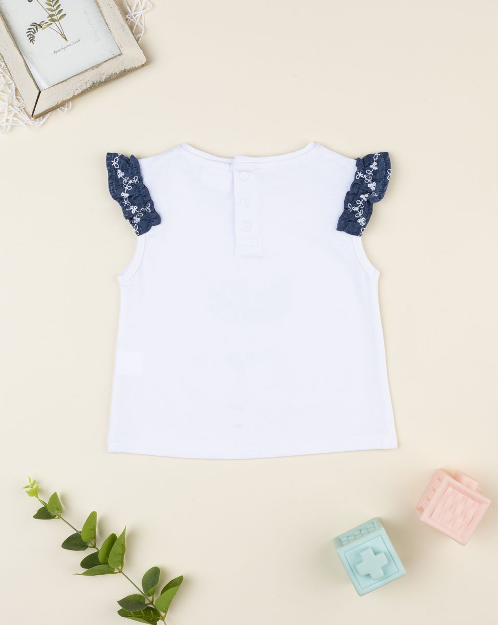 T-shirt bimba bianca/blu fiore