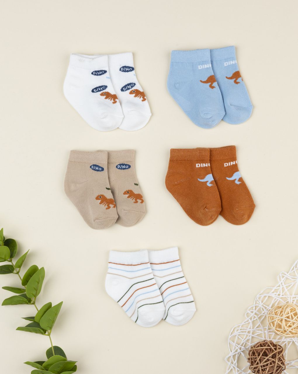 Pack 5 calze bimbo vari colori dinosauri