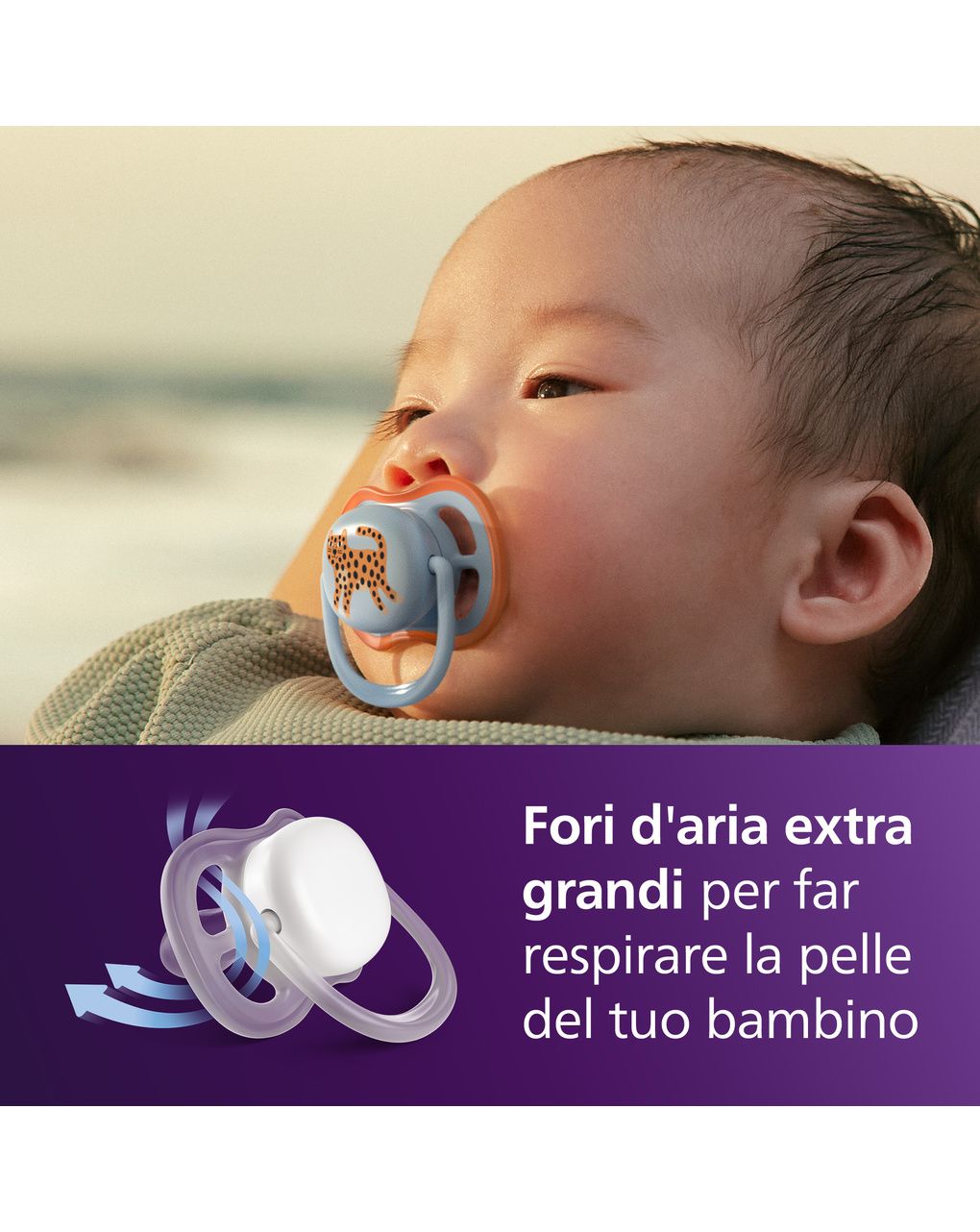 Succhietti ultra air 0-6m foglia e leopardo, a base vegetale - set da 2 ciucci - philips avent