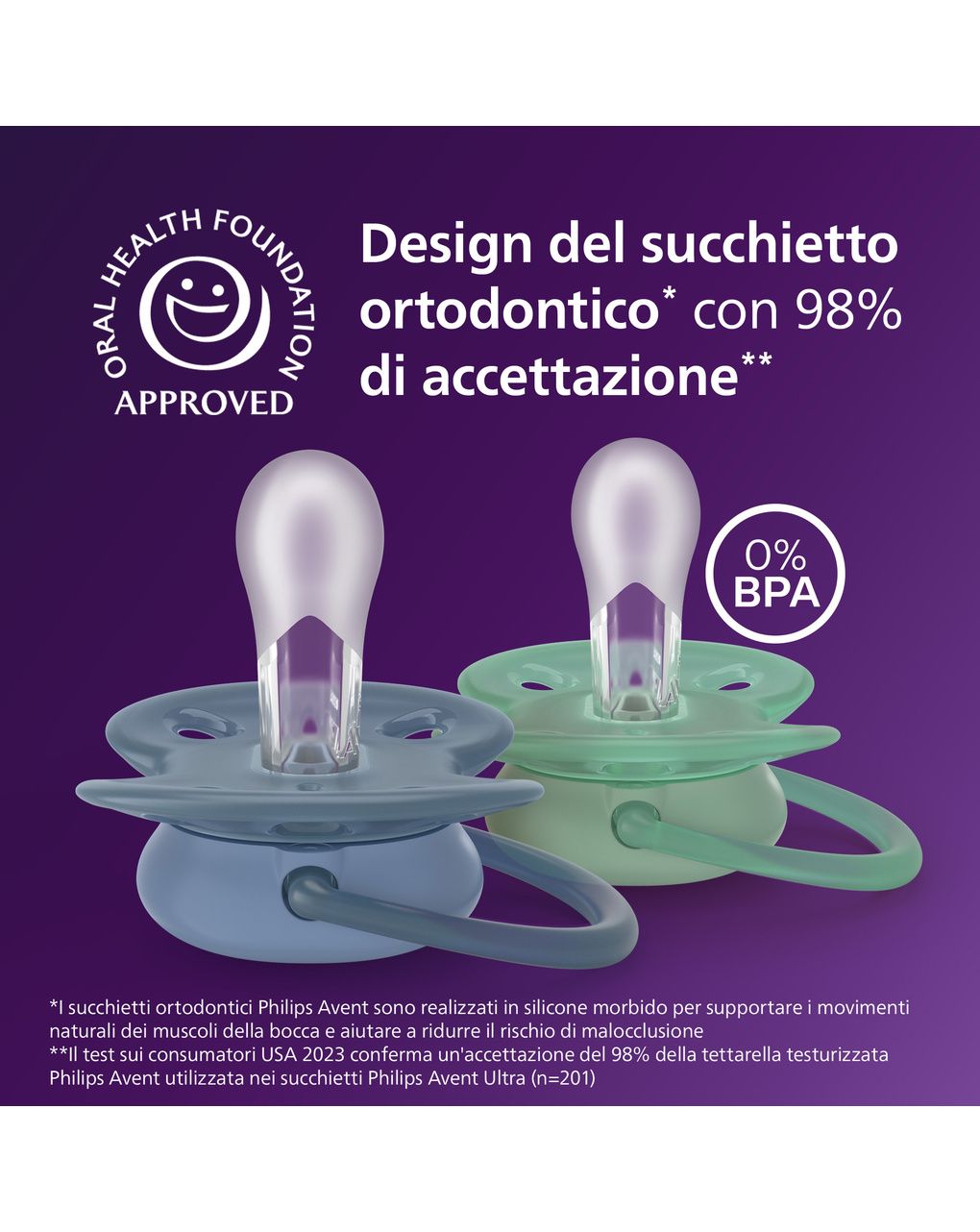 Succhietti ultra soft  6-18m pastello blu e verde, a base vegetale - set da 2 ciucci - philips avent