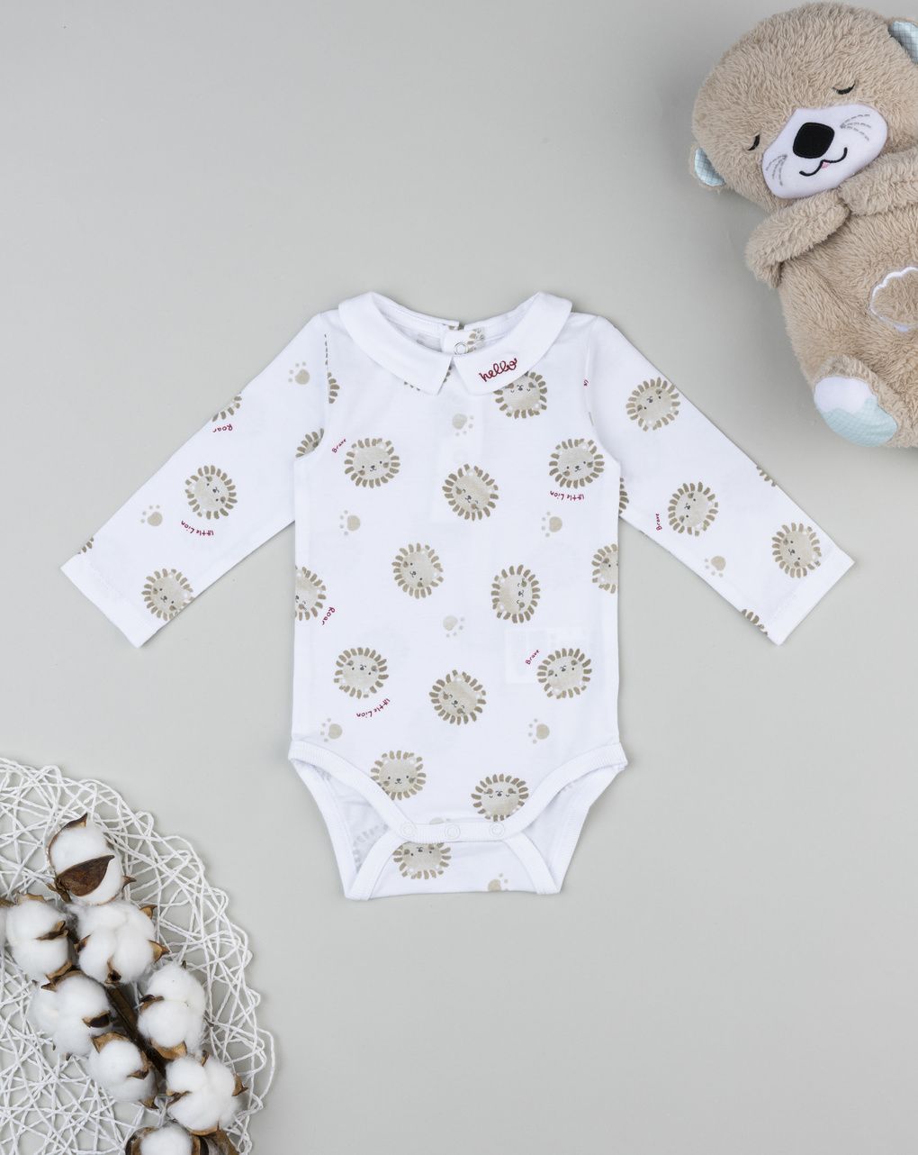 Body neonato bianco stampa leoni allover