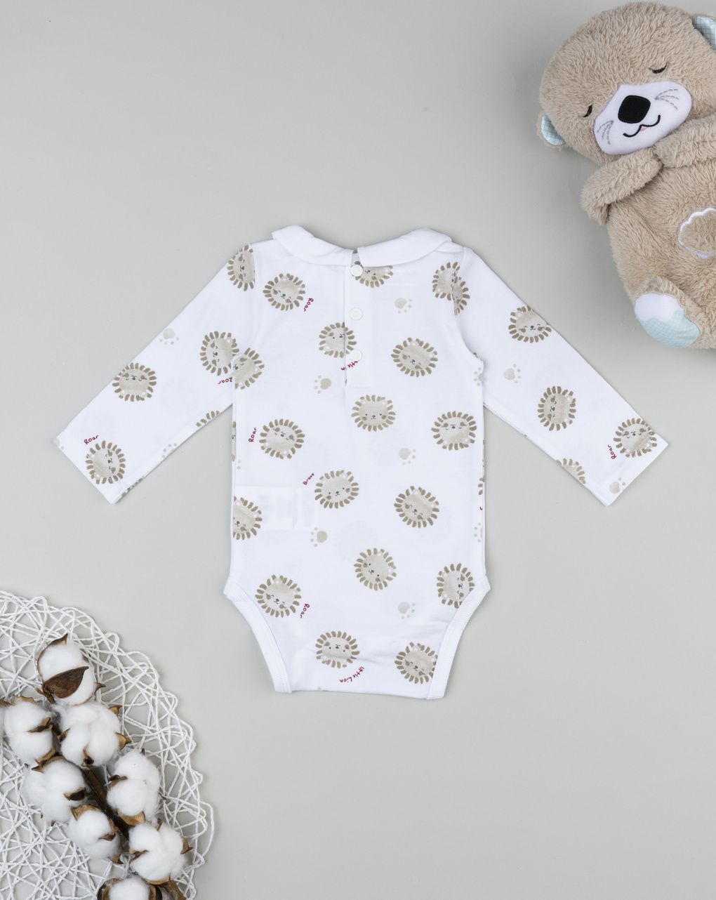 Body neonato bianco stampa leoni allover
