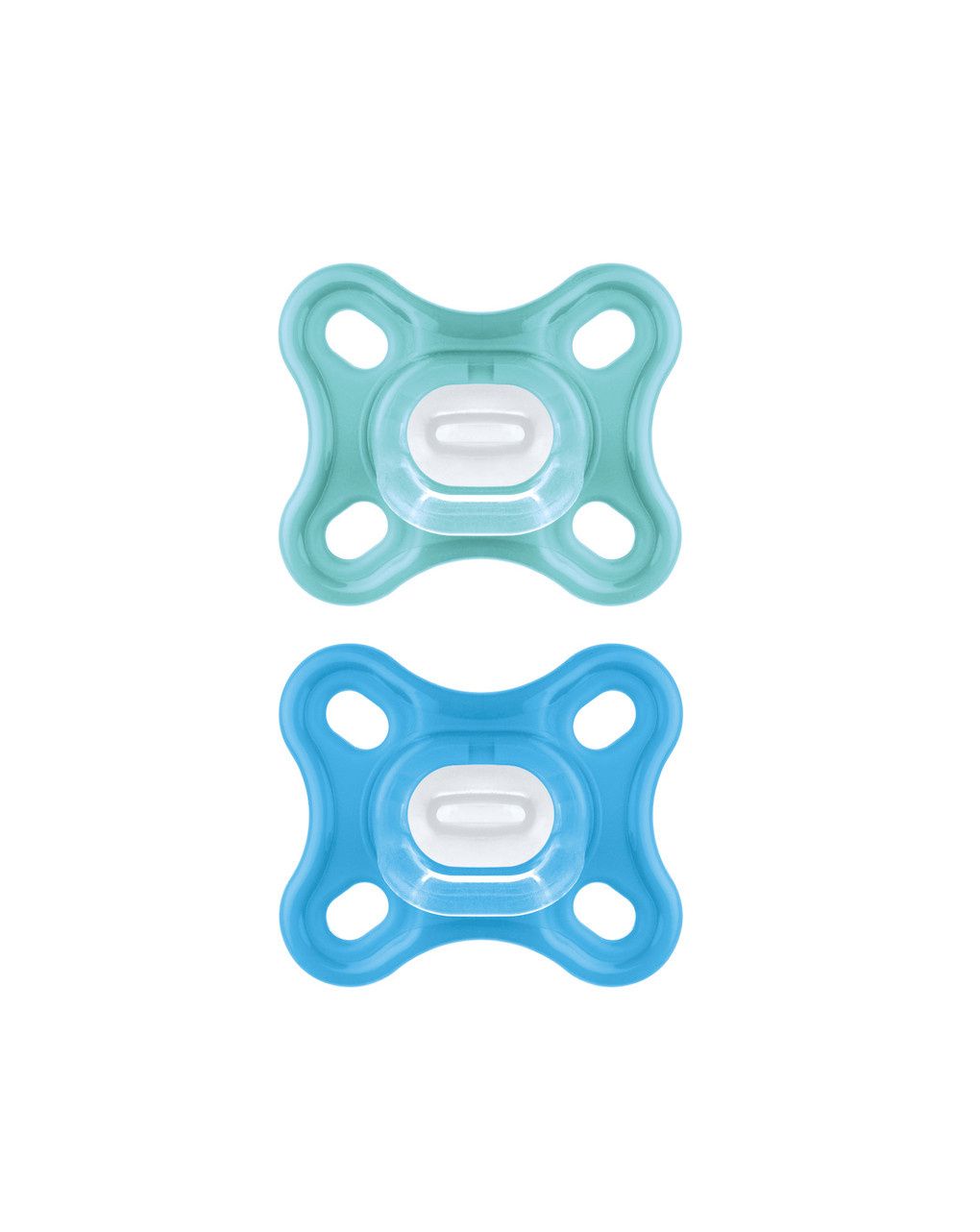 Succhietto comfort 0-3 mesi (set da 2), 100% silicone, con porta ciuccio sterilizzatore, azzurro - mam