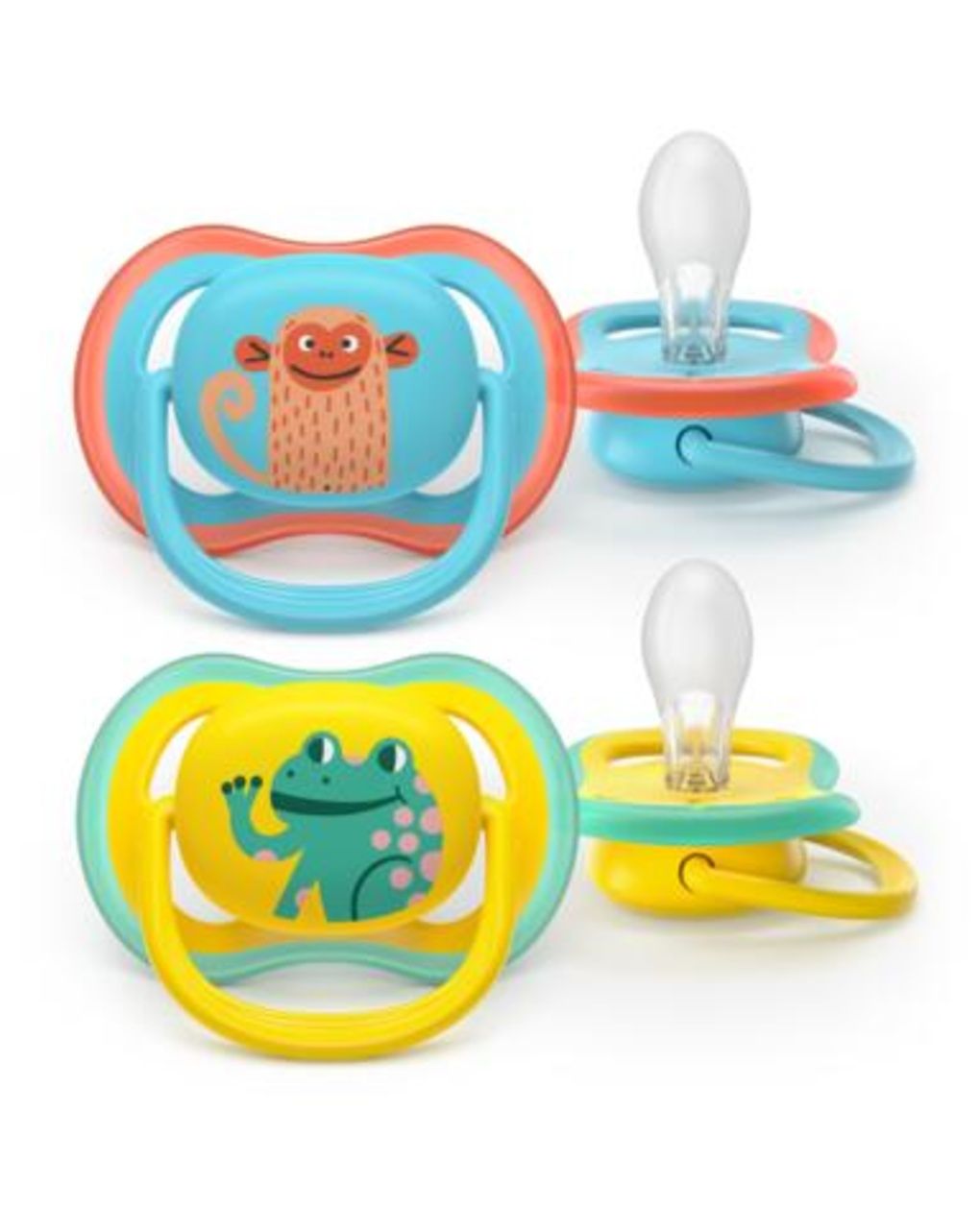 Succhietti ultra air 18m+ scimmia e ranocchio, a base vegetale - set da 2 ciucci - philips avent