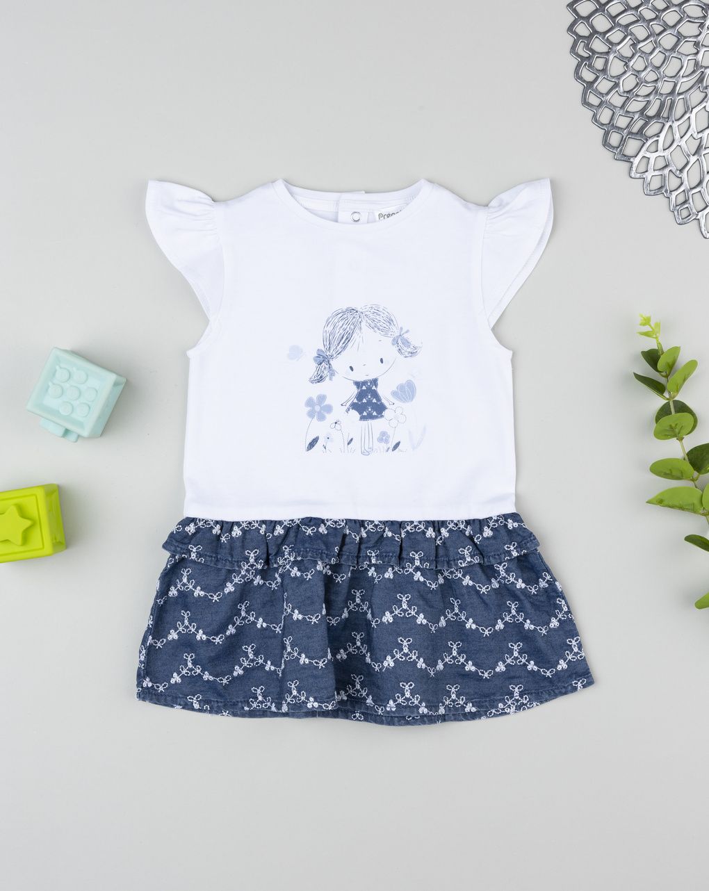 Abito bimba blu e bianco stampa bimba