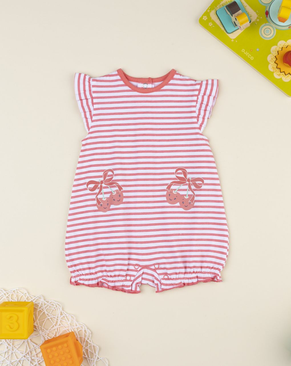 Pagliaccetto bimba rosa rigato ciliegia