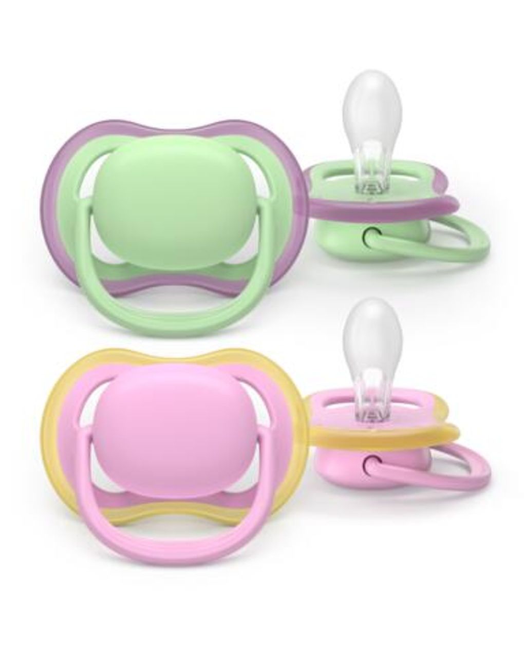 Succhietti ultra air 6-18m verde e rosa, a base vegetale - set da 2 ciucci - philips avent