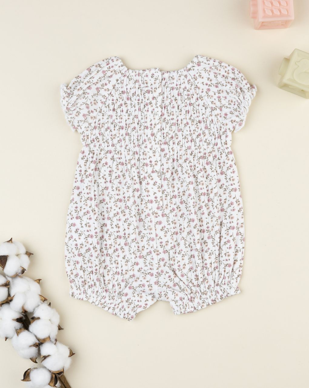 Pagliaccetto bimba beige fiorellini allover