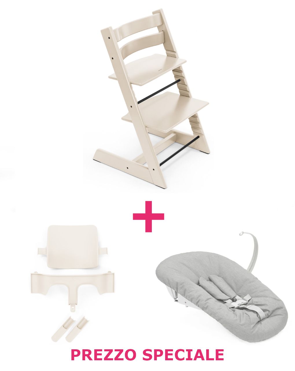 Tripp trapp® vanilla white + babyset + newborn set grigio a un prezzo speciale – personalizzabile – stokke