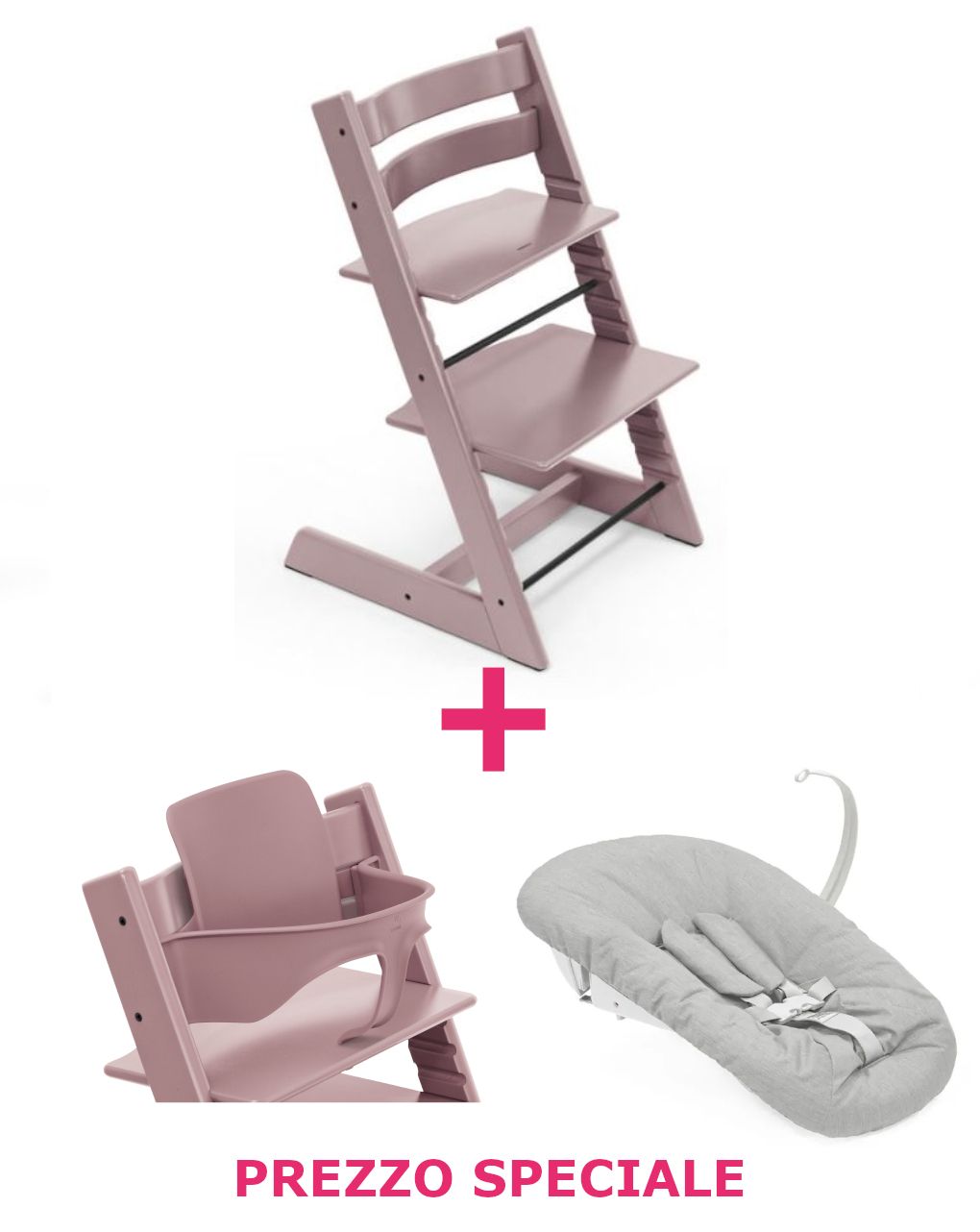 Tripp trapp® heather mauve + babyset + newborn set grigio a un prezzo speciale – personalizzabile – stokke®