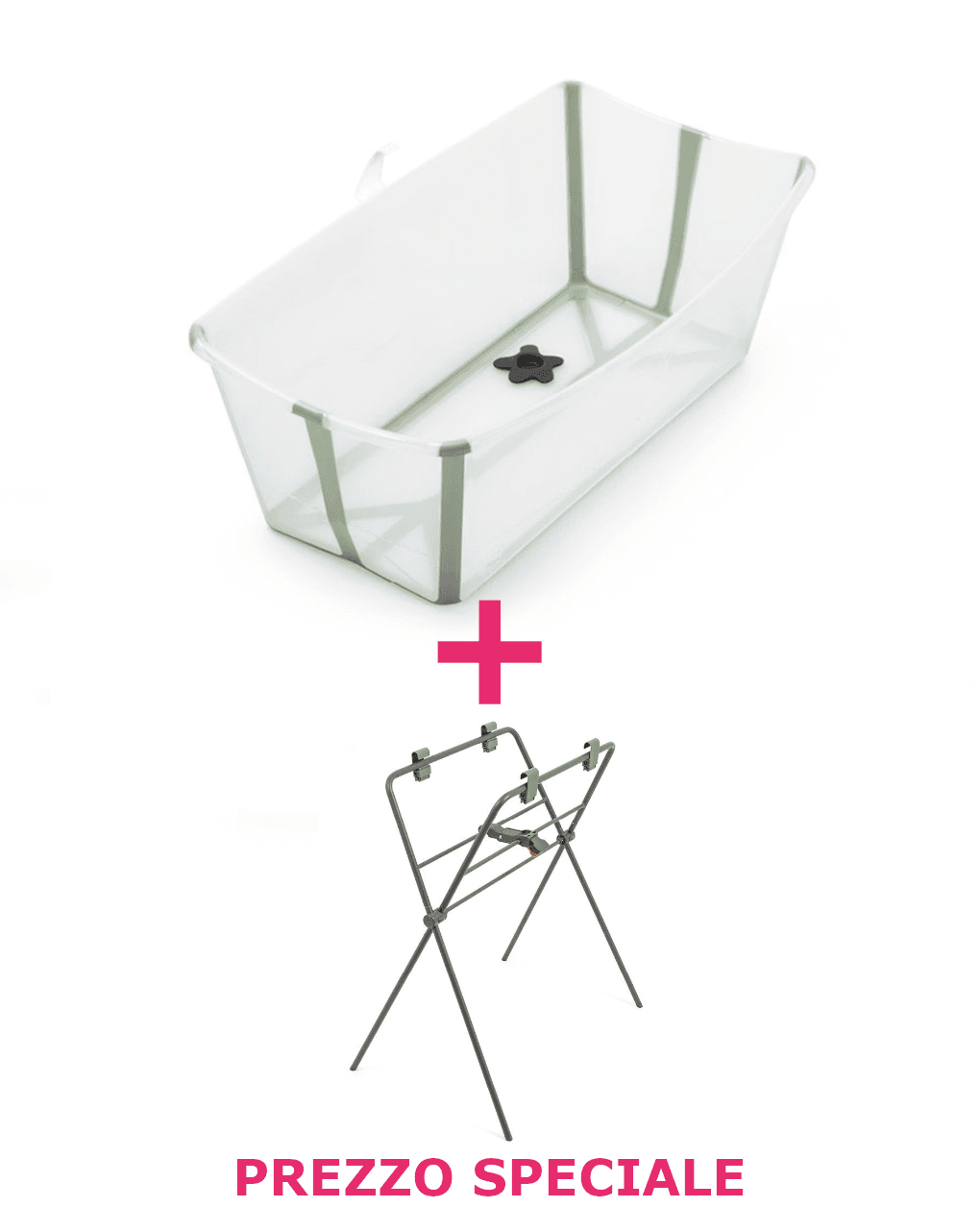Flexi bath trasparent green + supporto per flexi bath a un prezzo speciale - stokke®