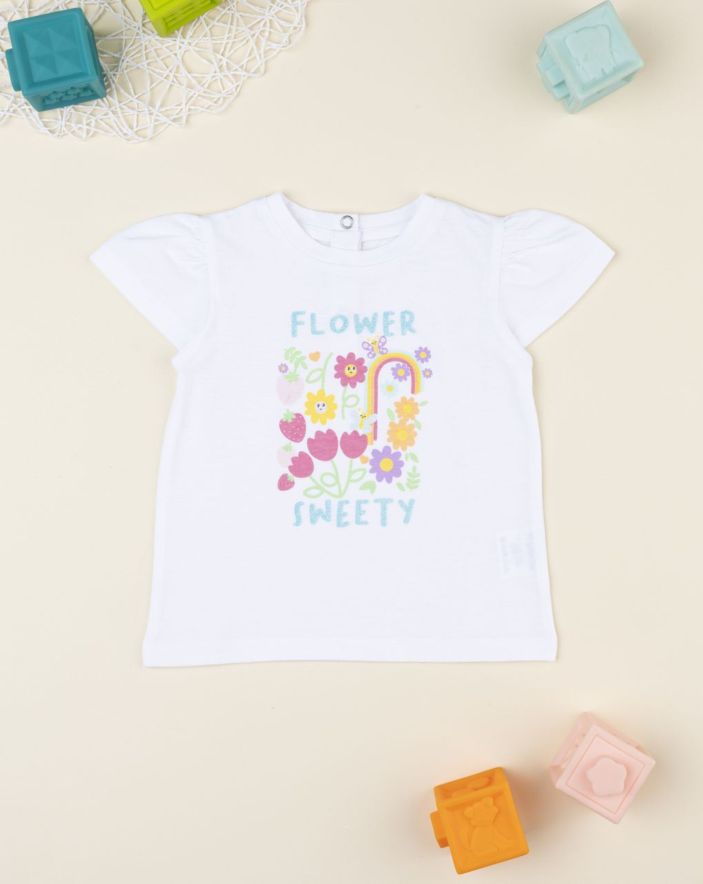 T-shirt bimba bianca stampa flower