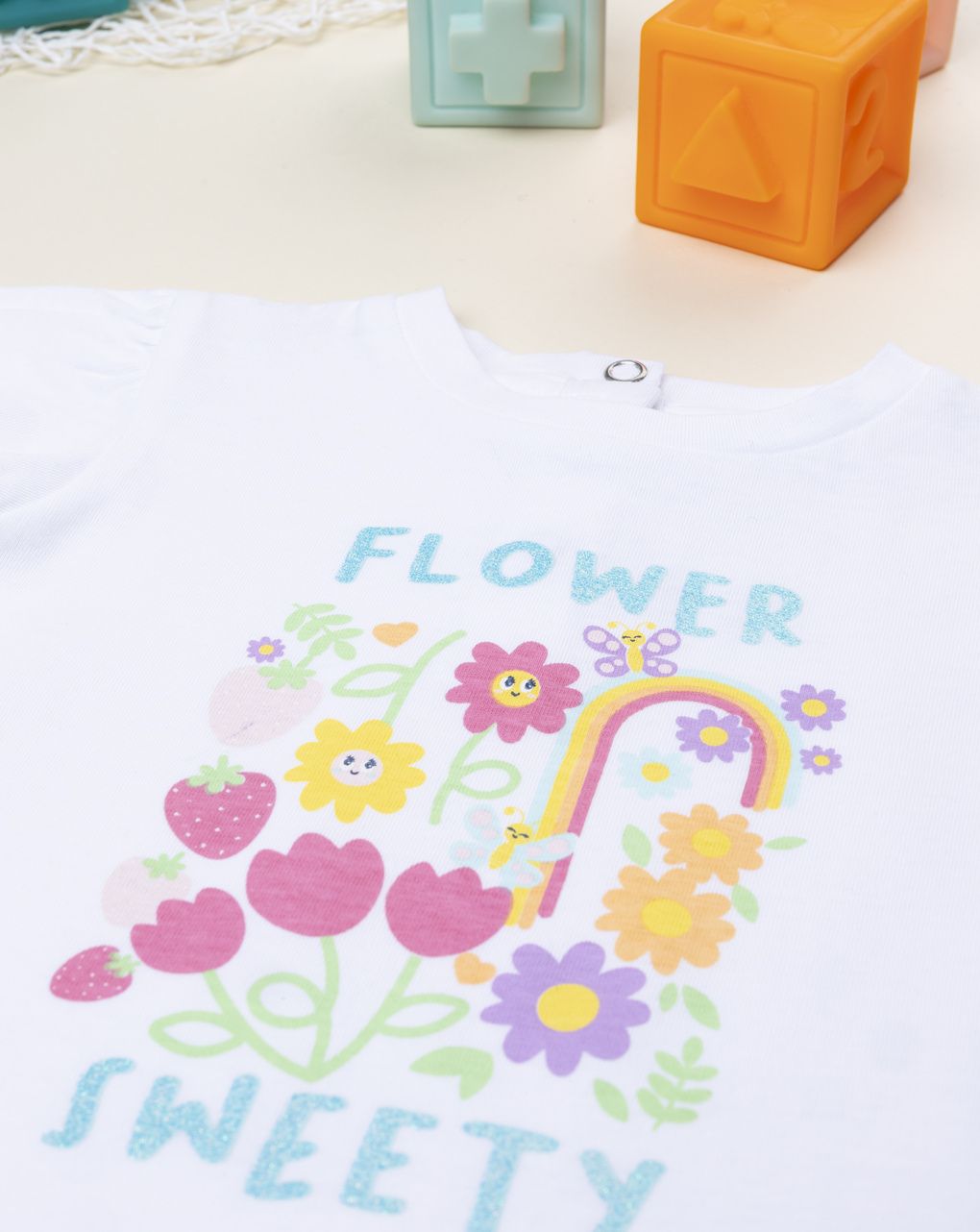T-shirt bimba bianca stampa flower
