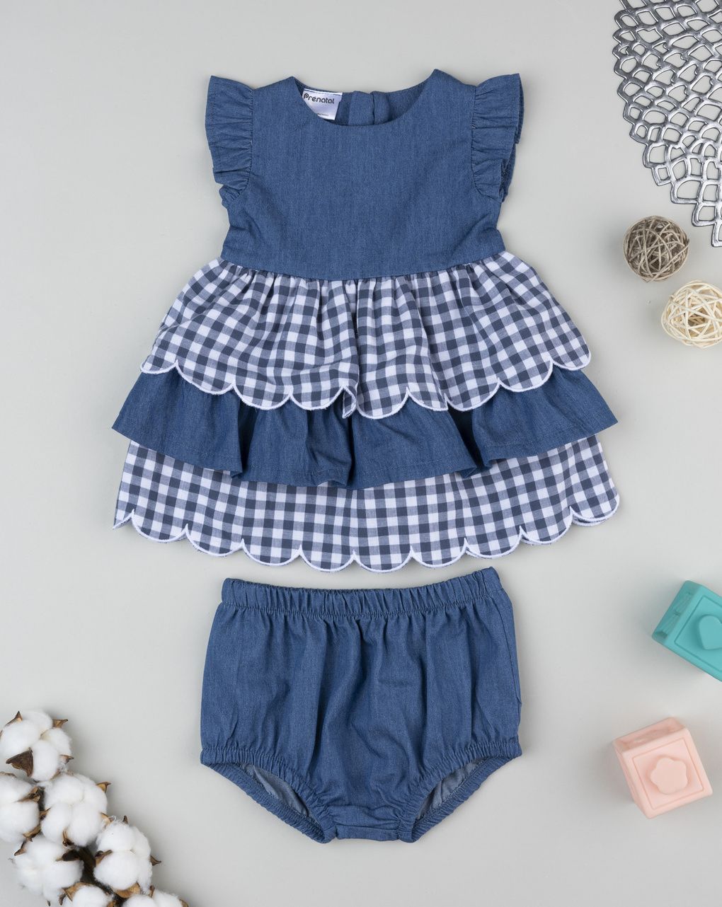 Abito chambray bimba bianco/blu