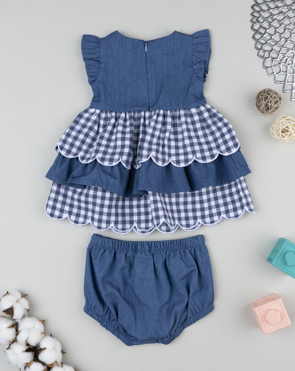 Abito chambray bimba bianco/blu