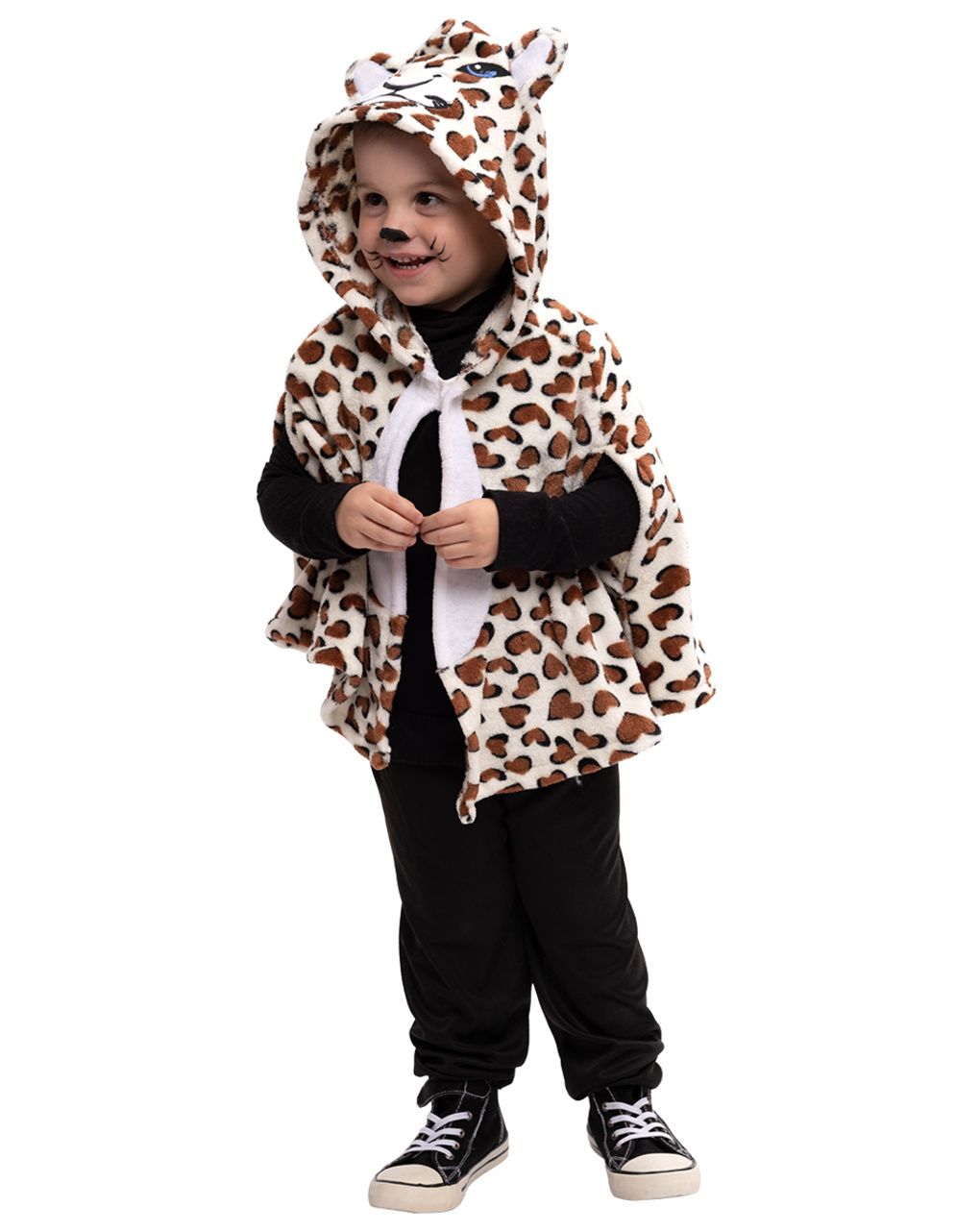Mantellina leopardo cappuccio ricamato pile morbido - taglia 2 - 3 anni