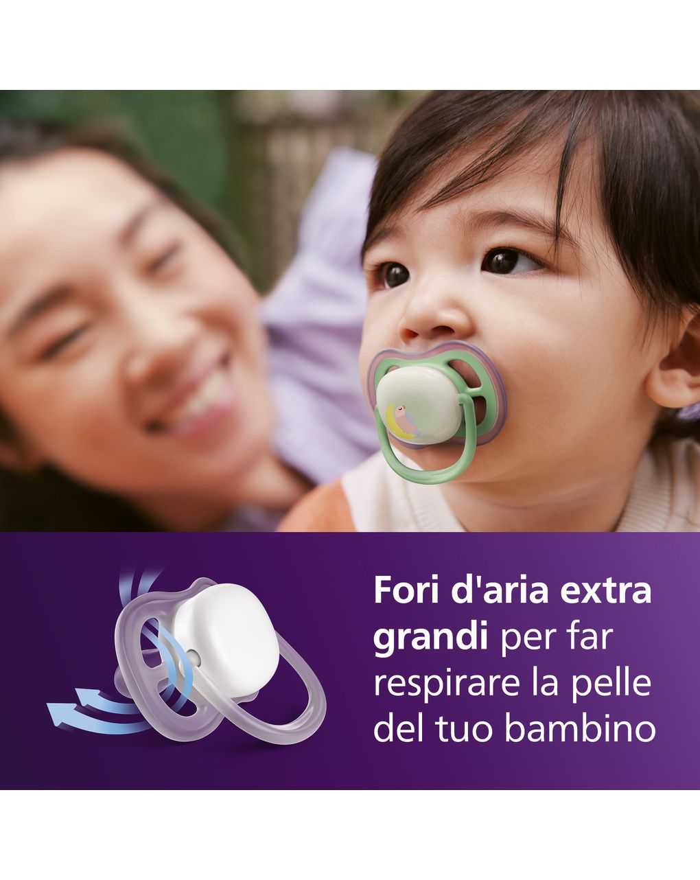Succhietti ultra air night 6-18m uccellino e farfalla, a base vegetale - set da 2 ciucci - philips avent