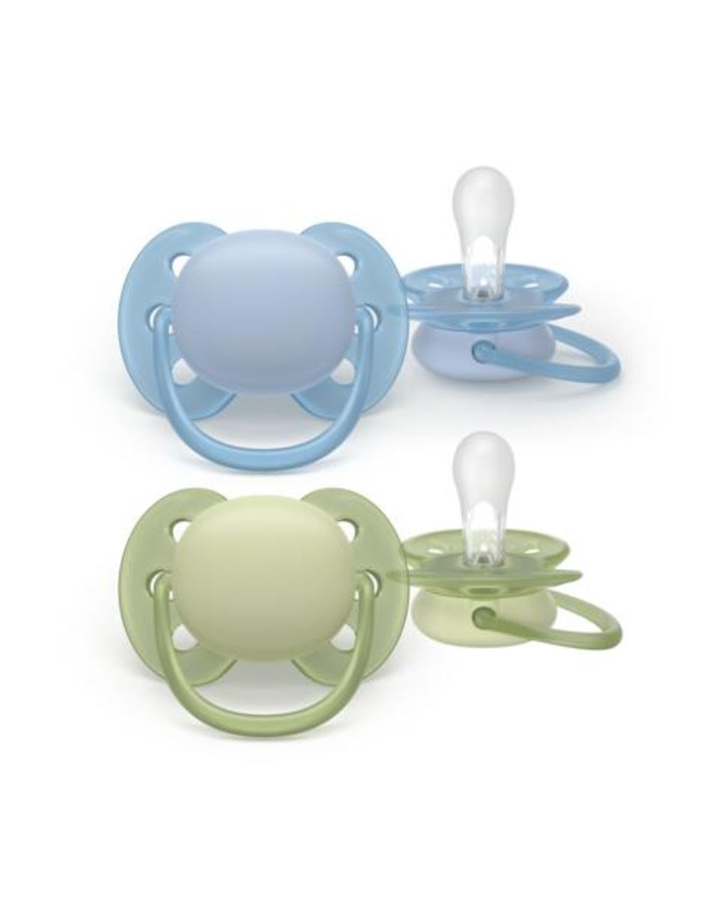 Succhietti ultra soft 0-6m pastello blu e verde, a base vegetale - set da 2 ciucci - philips avent