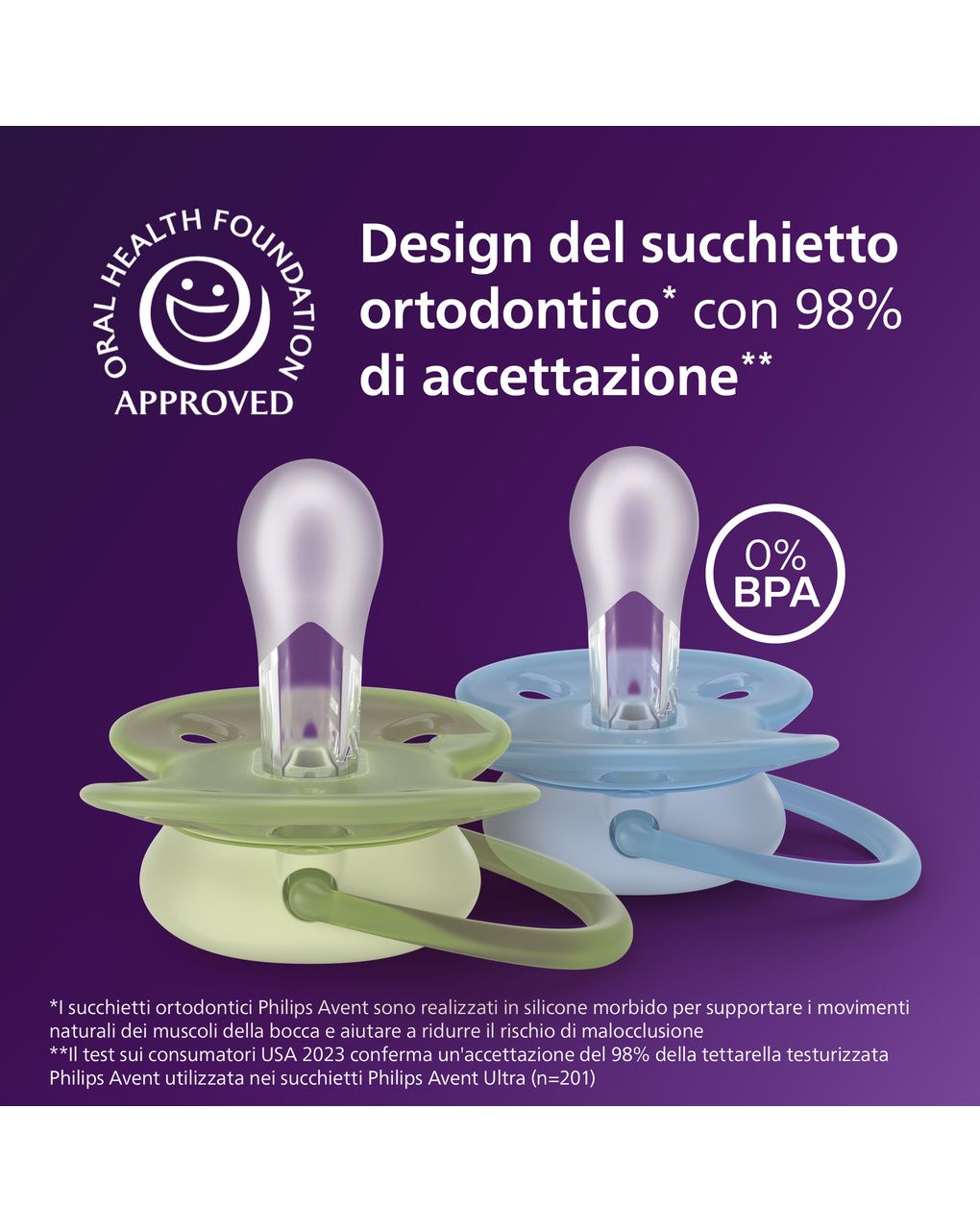 Succhietti ultra soft 0-6m pastello blu e verde, a base vegetale - set da 2 ciucci - philips avent