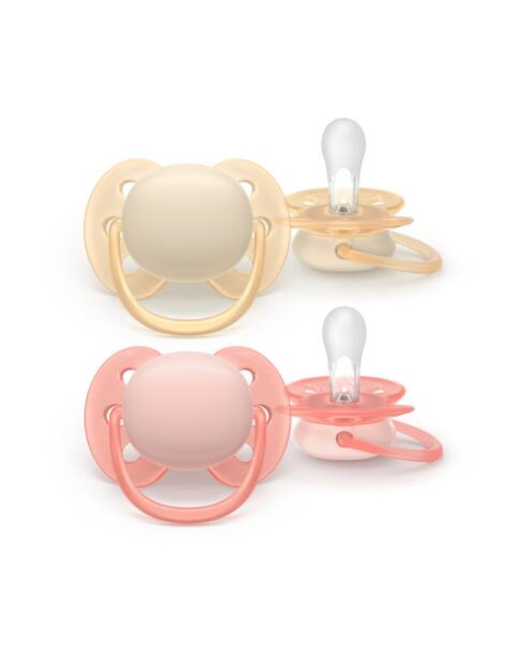 Succhietti ultra soft 0-6m pastello crema e rosa, a base vegetale - set da 2 ciucci - philips avent