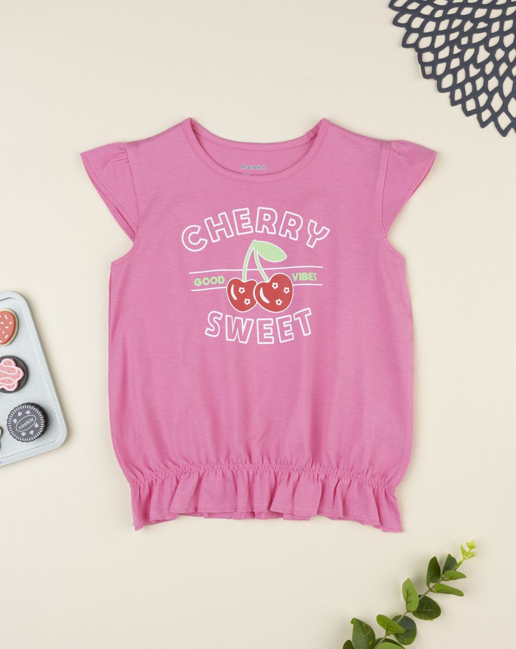 T-shirt bambina fucsia bordo elasticato