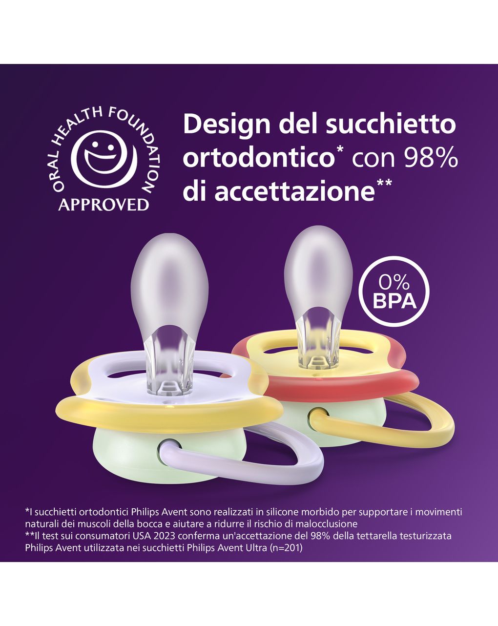 Succhietti ultra air night 0-6m farfalla e bruco, a base vegetale - set da 2 ciucci - philips avent
