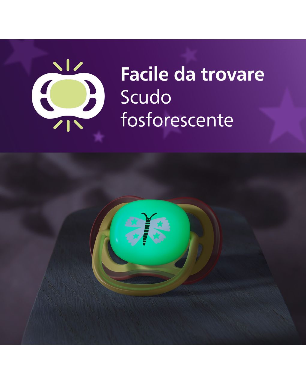 Succhietti ultra air night 0-6m farfalla e bruco, a base vegetale - set da 2 ciucci - philips avent