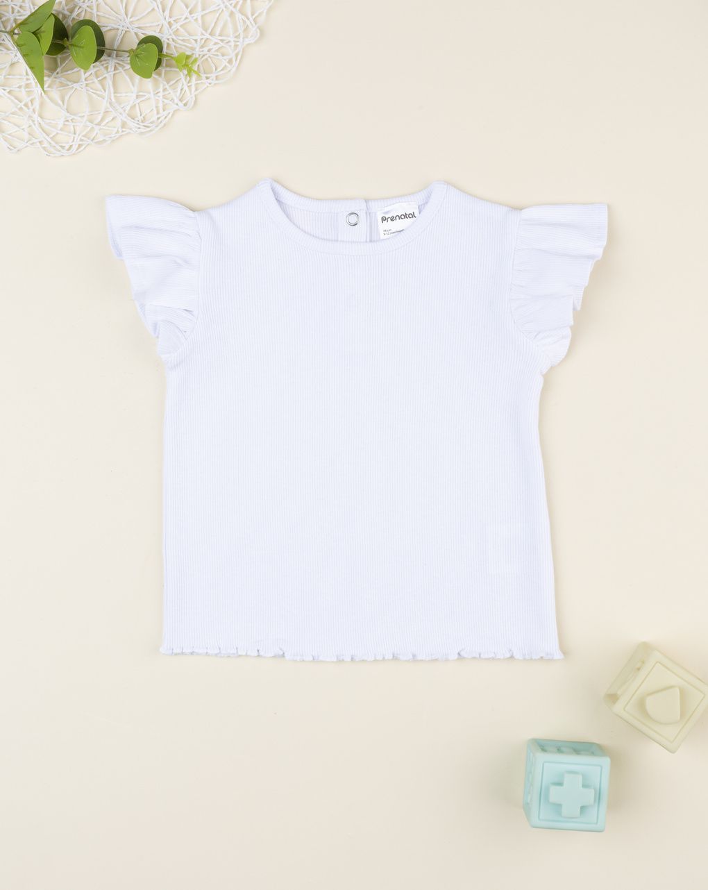 T-shirt bimba bianca a costina