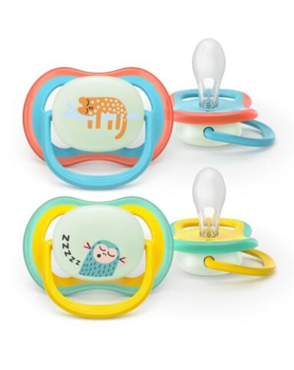 Succhietti ultra air night 18m+ leopardo e scimmia, a base vegetale - set da 2 ciucci - philips avent