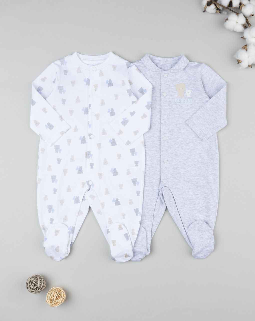 Pack 2 tutine bimbo orsetti bianco/grigio