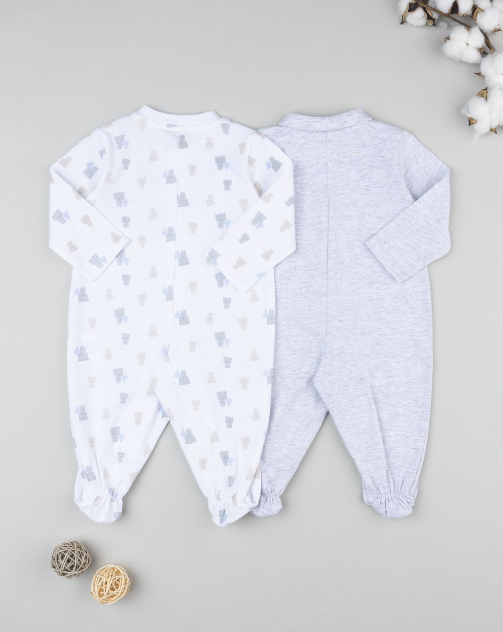 Pack 2 tutine bimbo orsetti bianco/grigio