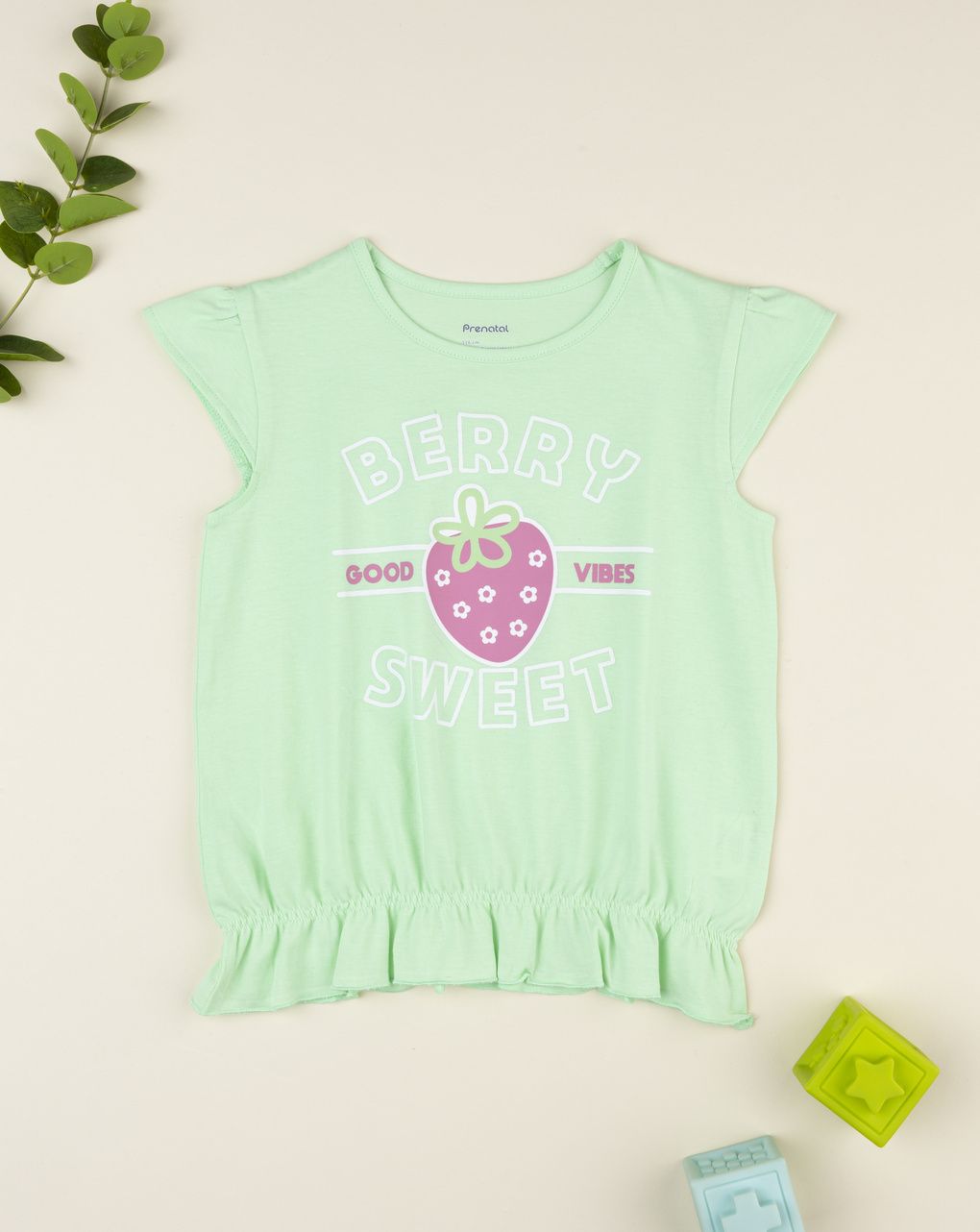 T-shirt bambina verde bordo elasticato