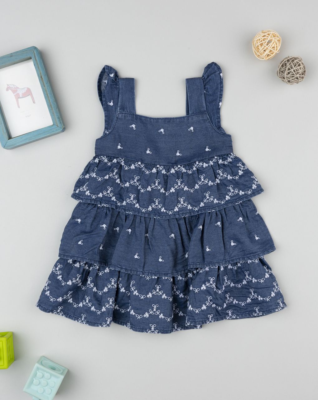 Abito bimba blu scuro con balze