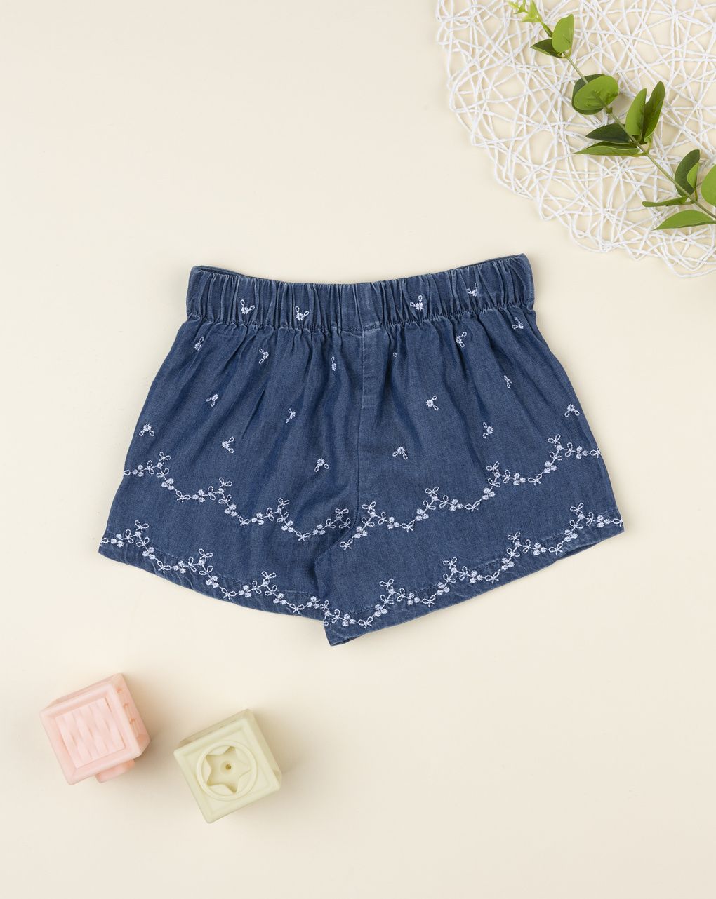 Shorts bimba blu ricamato