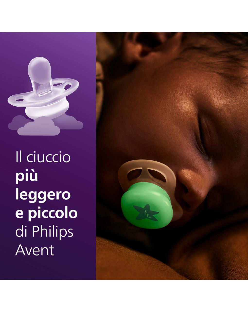 Succhietti ultra start 0-2m night pastello viola e arancione luna e stella, a base vegetale - set da 2 ciucci - philips avent