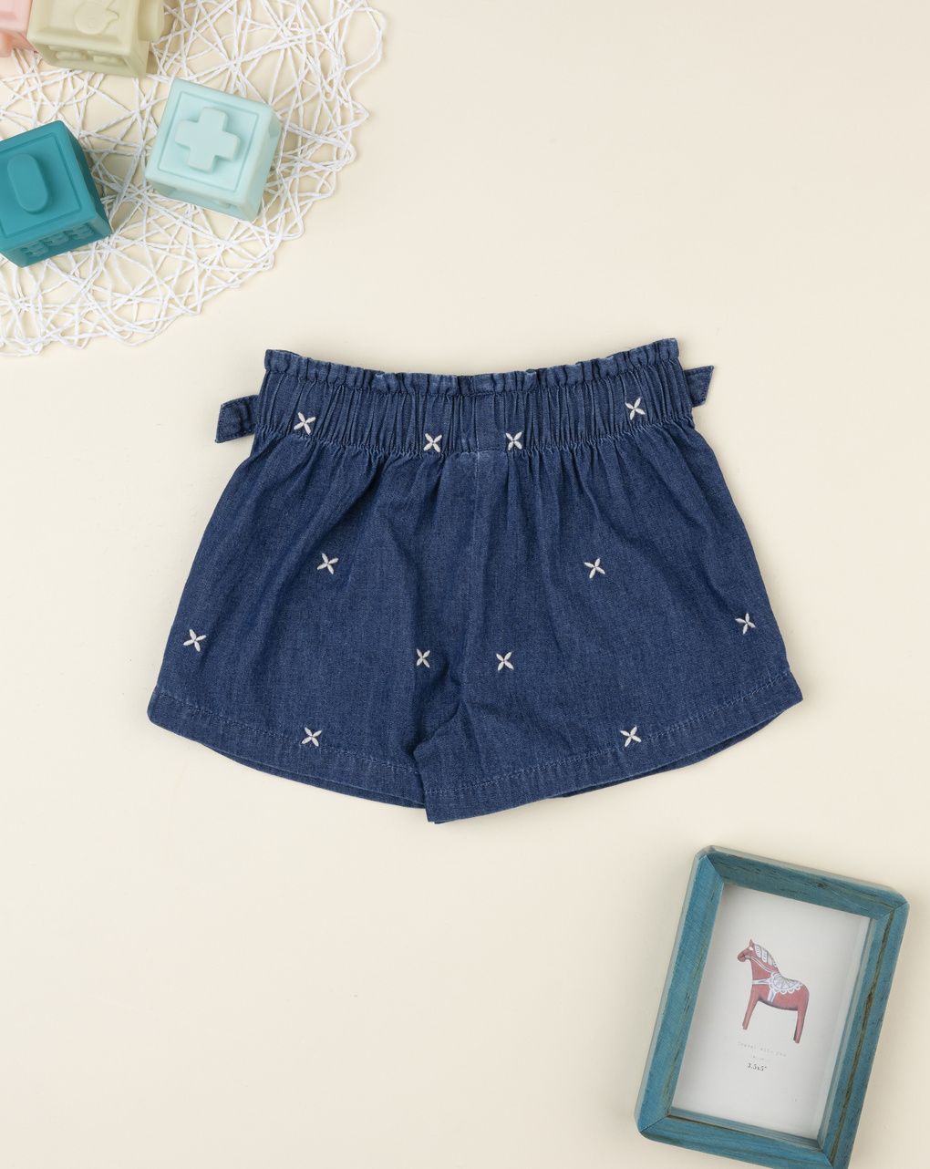 Shorts bimba denim con ricami