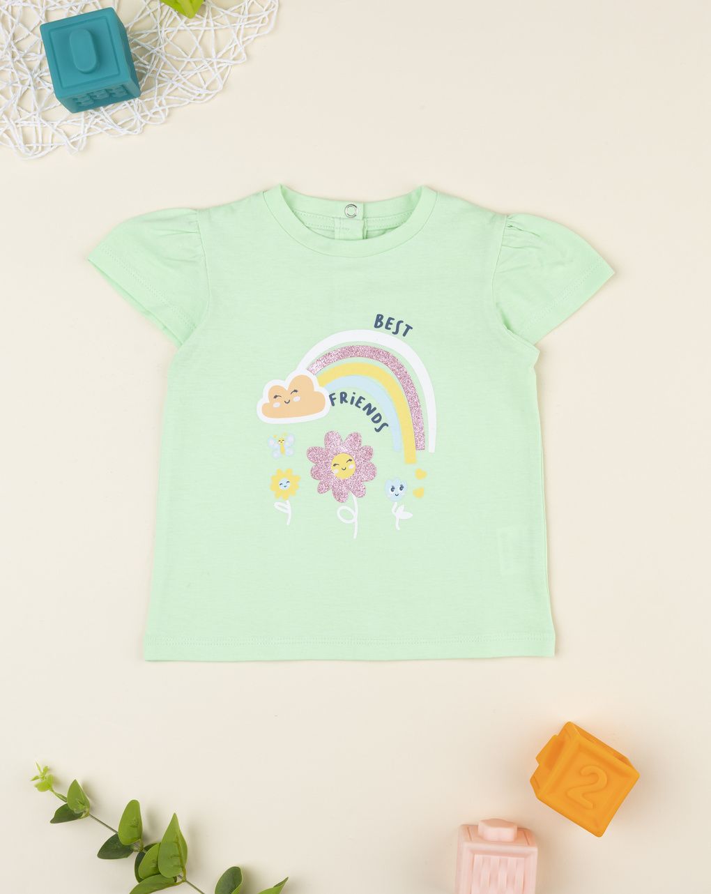 T-shirt bimba verde chiaro stampata