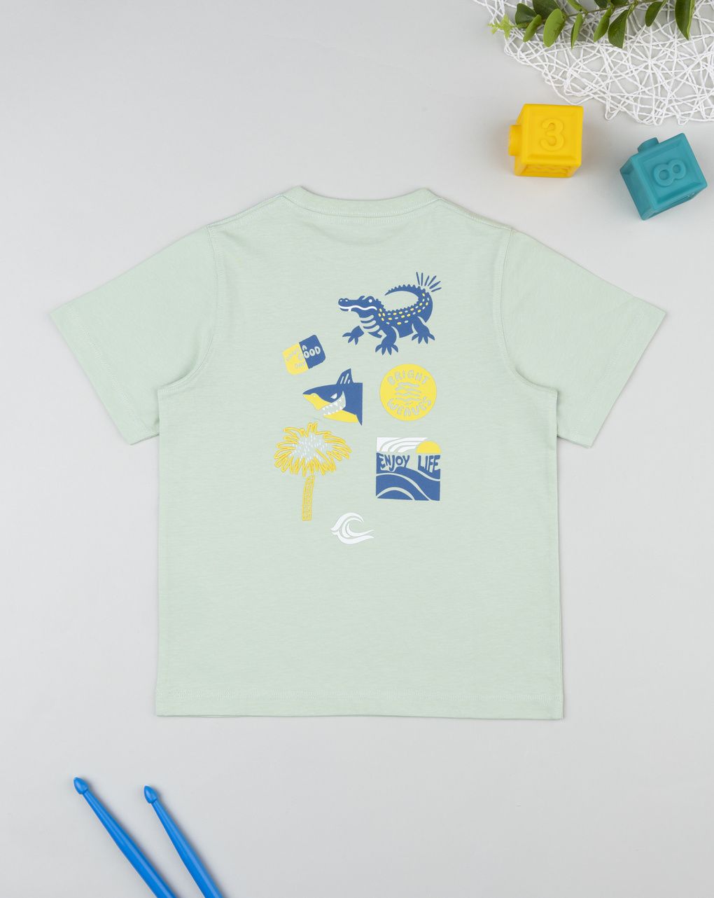 T-shirt mezza amnica verde bambino "shark"