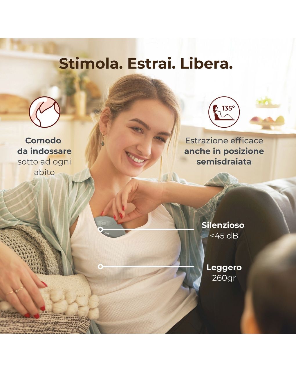 Tiralatte elettrico indossabile singolo materno flow a 3 fasi - 1264w - nuvita