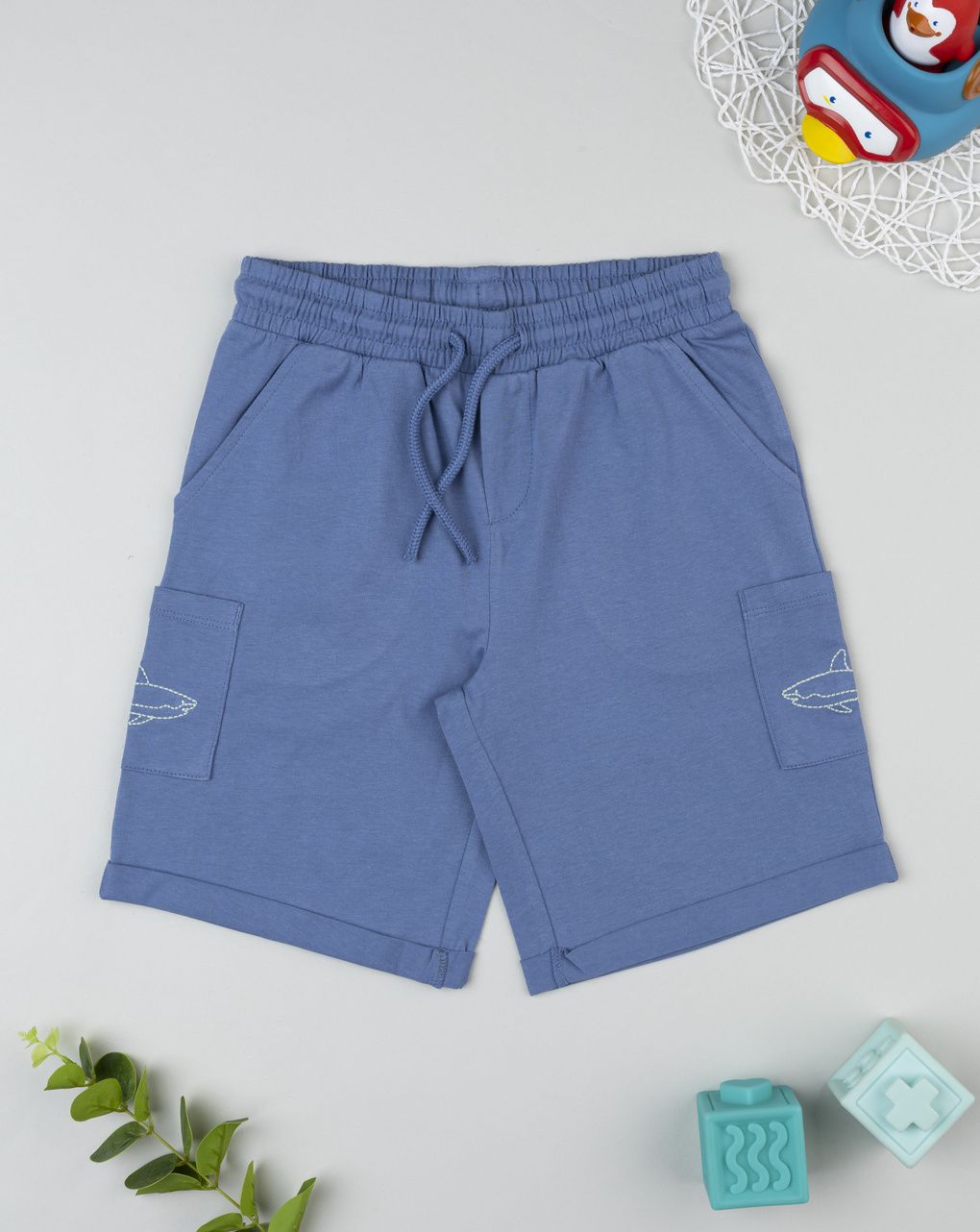 Shorts bambino blu con tasche