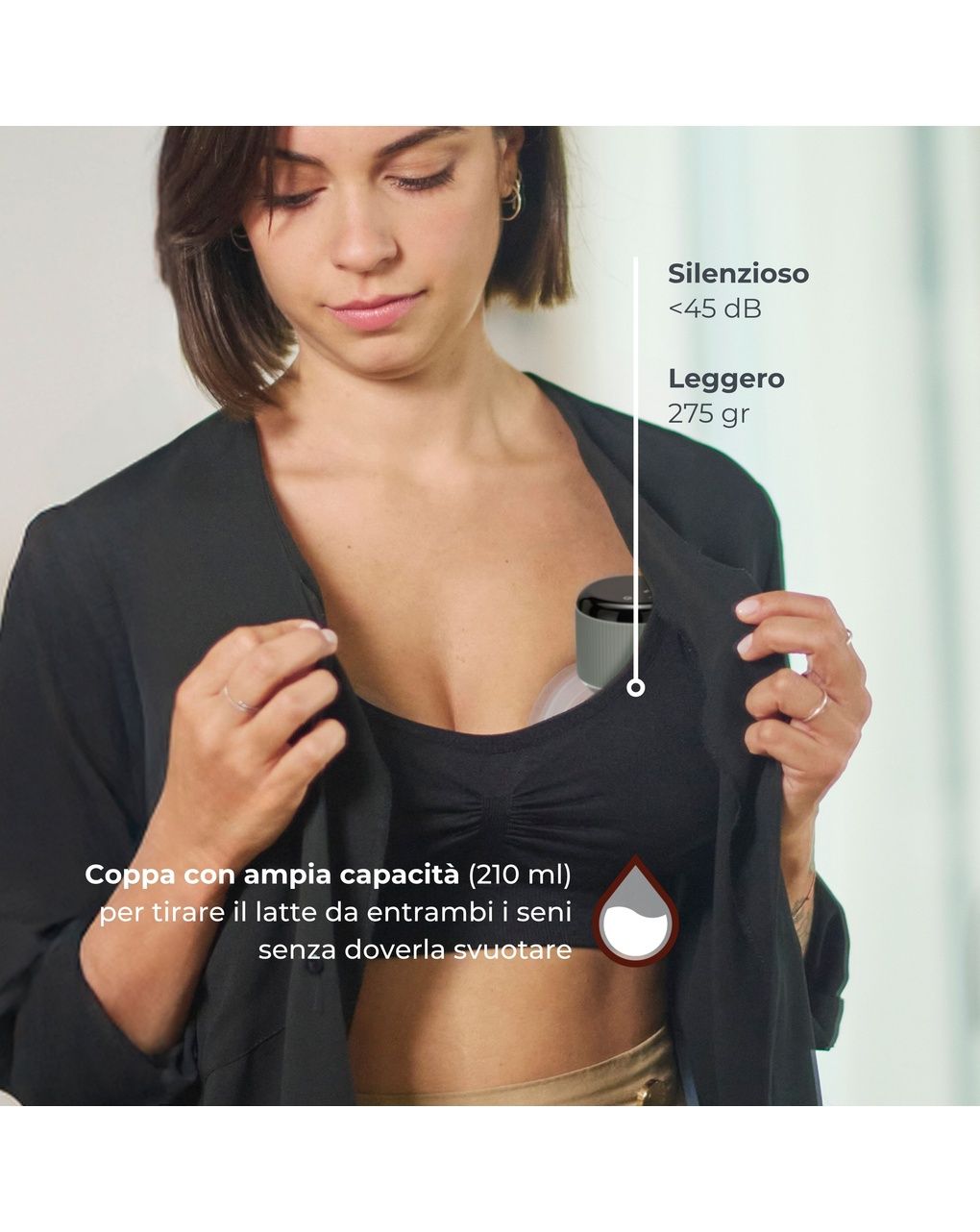 Tiralatte elettrico indossabile singolo materno comfort a 3 fasi - 1260w - nuvita