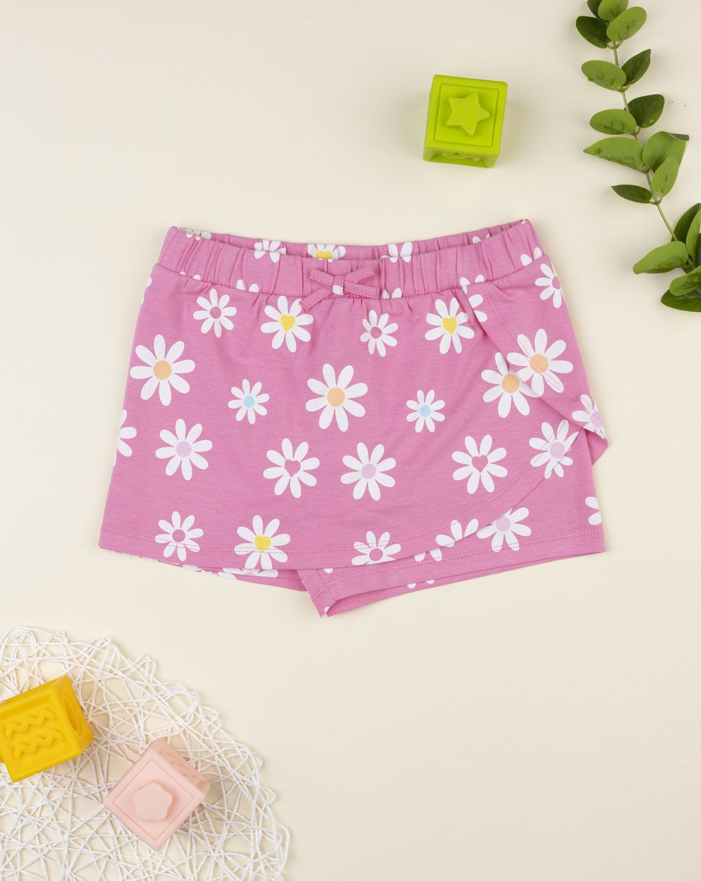 Shorts bimba rosa margherite