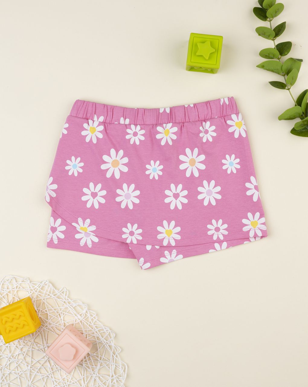 Shorts bimba rosa margherite