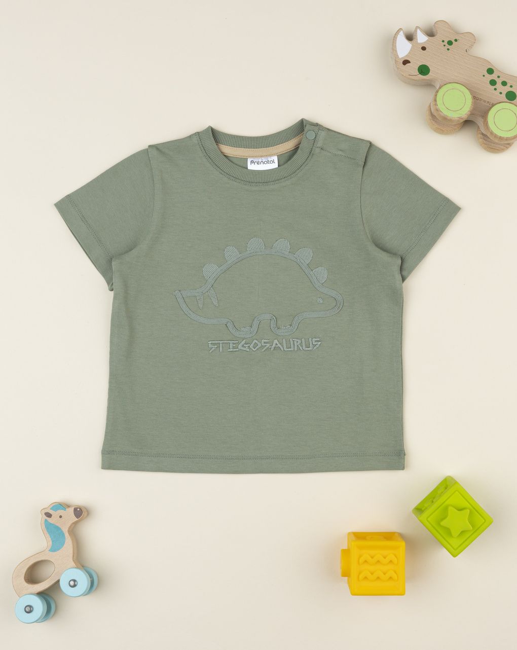 T-shirt bimbo verde stegosauro